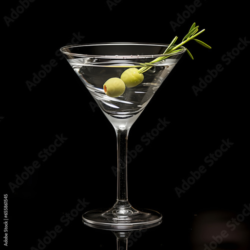 Martini cocktail glass on black background