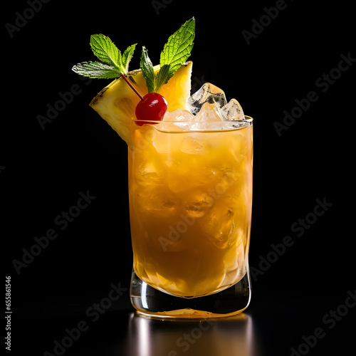 Mai thai cocktail glass on black background