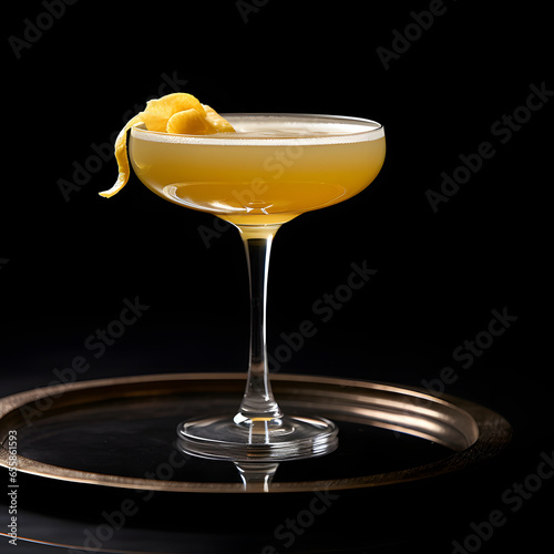Sidecar cocktail glass on black background