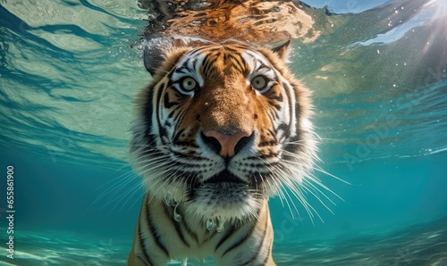 A submerged tiger in its natural habitat