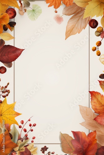 Light empty flyer with autumn leaves frame design. AI generated