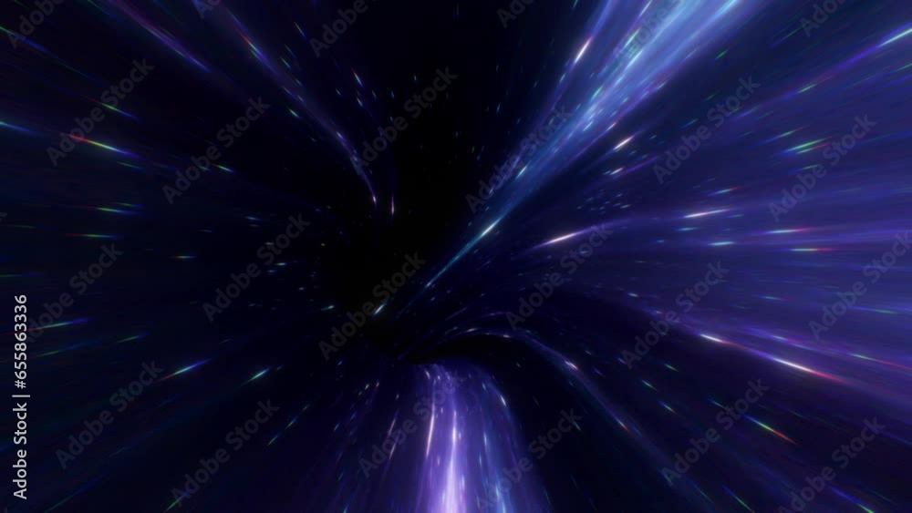 Flying Through The Stars And Blue Nebula In Space. Galaxy exploration through outer space towards glowing milky way galaxy. High quality 4k footage Abstract blue vortex time portal. Fantastic visuals
