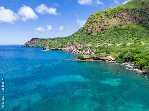 Tarrafal - Cape Verde Aerial View. Mountainous Green Santiago Island Landscape near Tarrafal. The Republic of Cape Verde is an island country in the Atlantic Ocean. Africa.