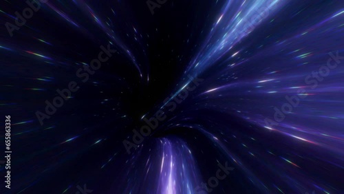Flying Through The Stars And Blue Nebula In Space. Galaxy exploration through outer space towards glowing milky way galaxy. High quality 4k footage Abstract blue vortex time portal. Fantastic visuals
