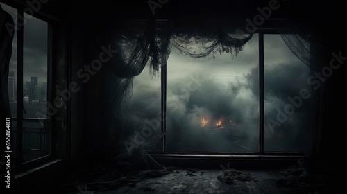 Dark gloomy old room with s...