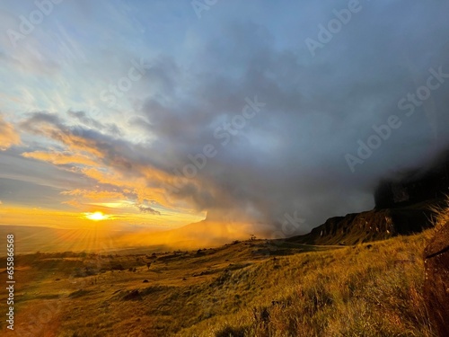 Stunning view at Roraima mount valley at sunset, Gran Sabana, Canaima National Park, Venezuela