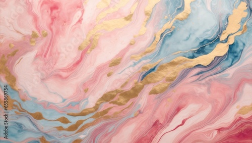 Abstract watercolor paint background illustration - Soft pastel pink, blue, and golden color, with liquid fluid marbled paper texture banner texture