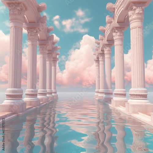 Foto Columns surrounded by clouds and water
