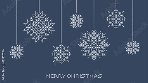 Folk art snowlakes cross stitch borders christmas holidays embroidery design
