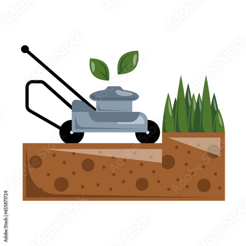 Mower Cutting the Grass concept, cleaning the fields from bushes  vector color icon design, Lawn and Gardening symbol, Farm and Plant sign, agriculture and horticulture equipment stock illustration