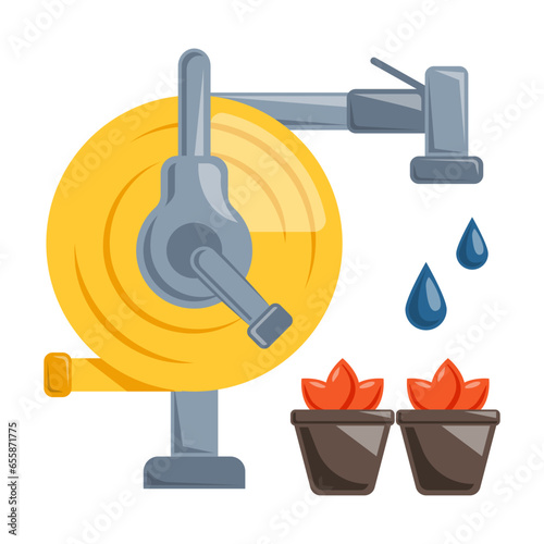 Water Hose Pipe With Spray Nozzle concept, Retractable DIY Watering Tool vector icon design, Lawn and Gardening symbol, Farm and Plant sign, agriculture and horticulture equipment stock illustration