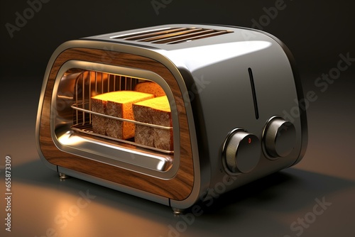 A modern toaster designed for efficiently toasting two slices of bread evenly. Generative AI