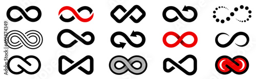 Infinity symbol set. Arrow infinity. Set of infinity icons. Eternal, limitless, endless, life logo, unlimited. Vector illustration.