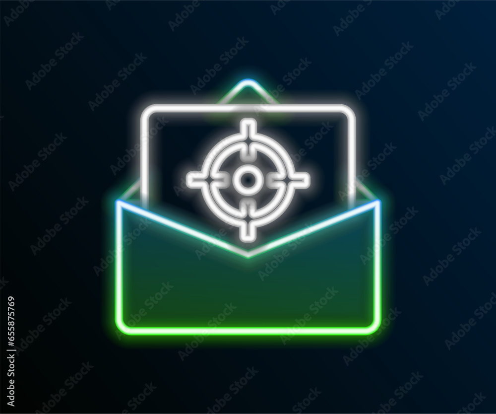 Glowing neon line Mail and e-mail icon isolated on black background. Envelope symbol e-mail. Email message sign. Colorful outline concept. Vector Glowing neon line Mail and e-mail icon isolated on black background. Envelope symbol e-mail. Email message sign. Colorful outline concept. Vector
