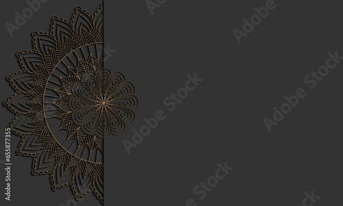Elegant, luxury ornamental mandala design in gold colour on black background. Mandala with floral patterns. Yoga template. Vector illustration.