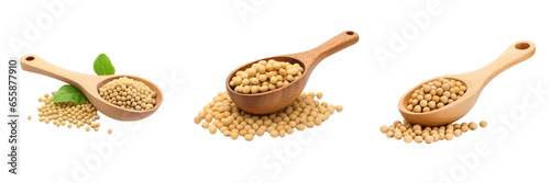 Soybean in wooden scoop isolated on a transparent background