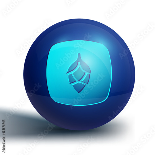 Blue Hop icon isolated on white background. Blue circle button. Vector