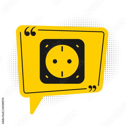 Black Electrical outlet icon isolated on white background. Power socket. Rosette symbol. Yellow speech bubble symbol. Vector