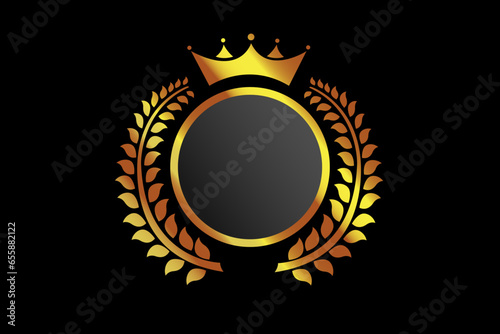 vector image of shiny gold laurel wreath decorated with laurels