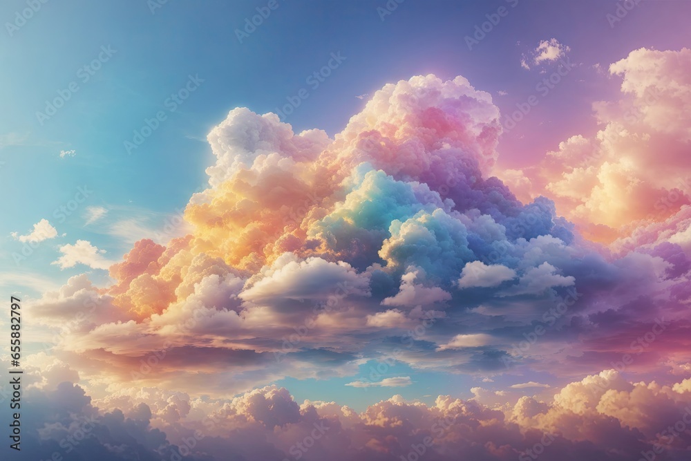 Abstract cloud concept gentle rainbow color clouds. ai generative