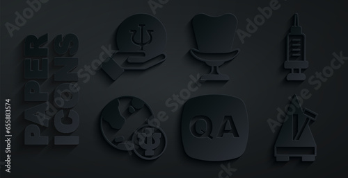Set Question and Answer, Addiction to the drug, Psychology, Psi, Metronome with pendulum, Armchair and icon. Vector
