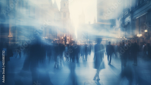 Urban Pulse: Blurred Motion in the Heart of a Thriving Metropolis, as People Flow through Bustling City Streets in an Energetic Dance of Urban Life