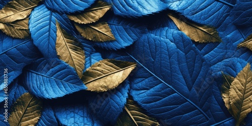 Dry Gold Blue leaves Surface textured background  realism  realistic  hyper realistic. Generative AI image weber.