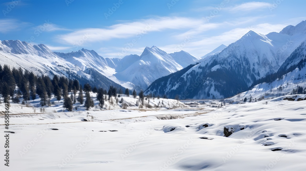 paysage de montagnes enneigées, généré par IA