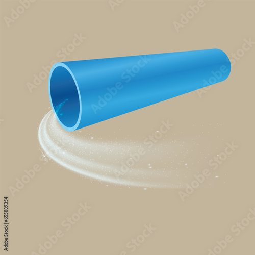 Blue PVC pipe with water flow. Vector and illustration design