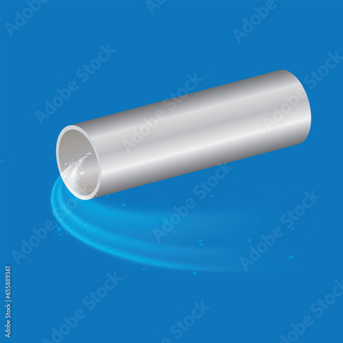 Stainless steel pipe with water flow. Vector and illustration design