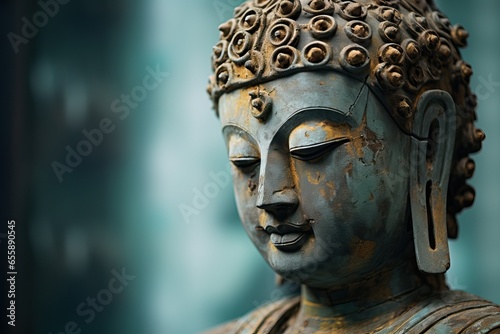 Close-up Portrait of Buddha Statue Head