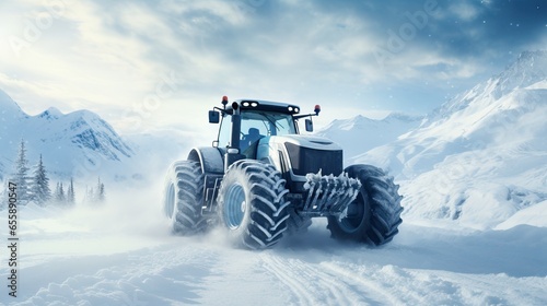 Large Tractor in Snowy Landscape