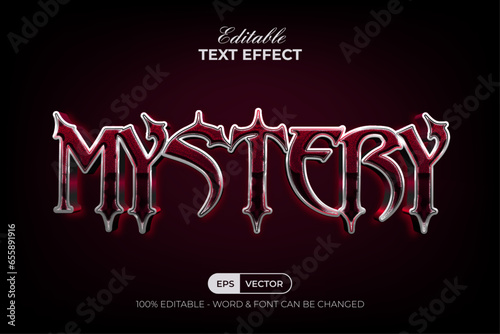 Foto Mystery Text Effect Dark Red Shiny Style. Editable Text Effect.