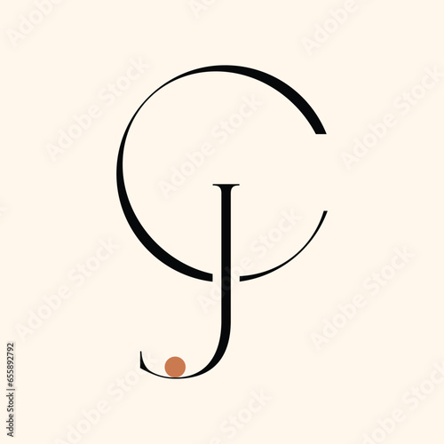 CJ letter logo design on luxury background