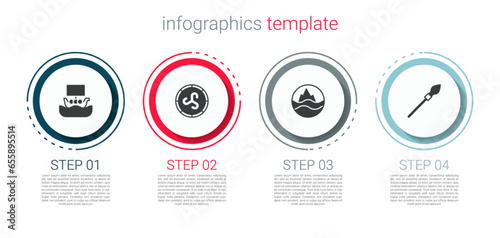 Set Viking ship Drakkar, Shield viking, Sea and waves and Medieval spear. Business infographic template. Vector