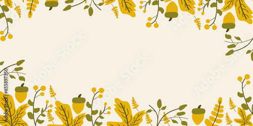 Autumn frame background with leaves on color. Vector illustration Postcard Creeting card