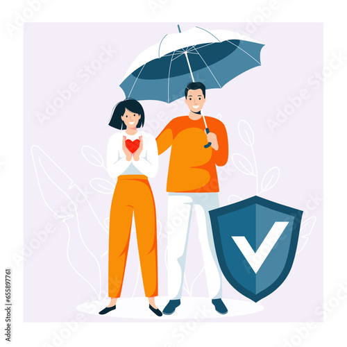 Принти на полотні Couple standing under insurance umbrella