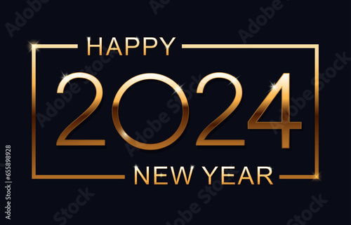 Happy new year 2024 design template. Greeting Card. Russian transcription Happy New Year 2024. Isolated vector illustration on blue background.