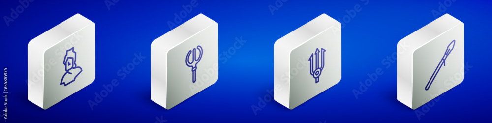 Set Isometric line Ancient bust sculpture, Neptune Trident, and Medieval spear icon. Vector Set Isometric line Ancient bust sculpture, Neptune Trident, and Medieval spear icon. Vector