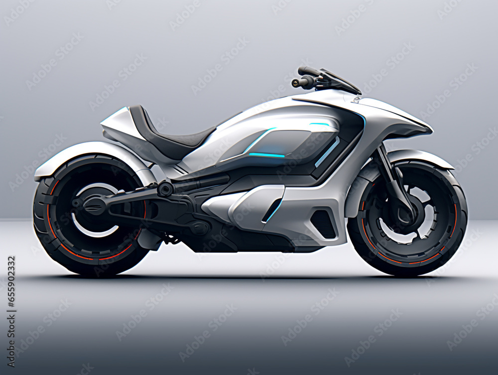 3D illustration of a futuristic sport bike isolated on a plain background. Designed aerodynamically according to its ability to accelerate at high speed. 3D illustration of a futuristic sport bike isolated on a plain background. Designed aerodynamically according to its ability to accelerate at high speed.