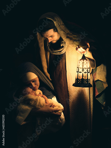 Christmas nativity in darkness