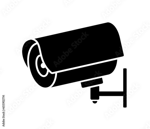 Black security camera icon. Surveillance camera (CCTV) sign. Video monitoring, private property area. Safety protection. vector..