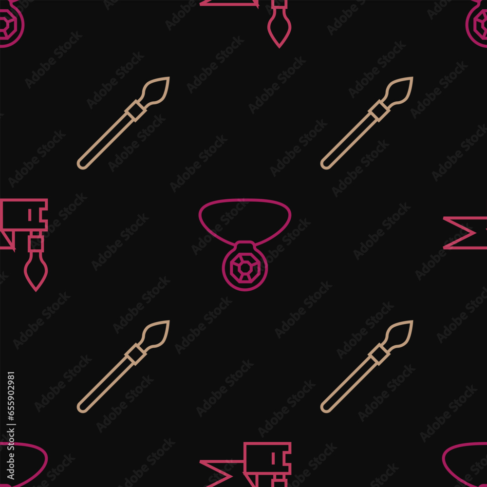 Set line Medieval spear, and Necklace with gem on seamless pattern. Vector Set line Medieval spear, and Necklace with gem on seamless pattern. Vector