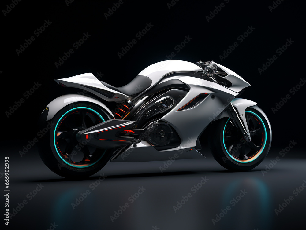 3D illustration of a futuristic sport bike isolated on a plain background. Designed aerodynamically according to its ability to accelerate at high speed. 3D illustration of a futuristic sport bike isolated on a plain background. Designed aerodynamically according to its ability to accelerate at high speed.