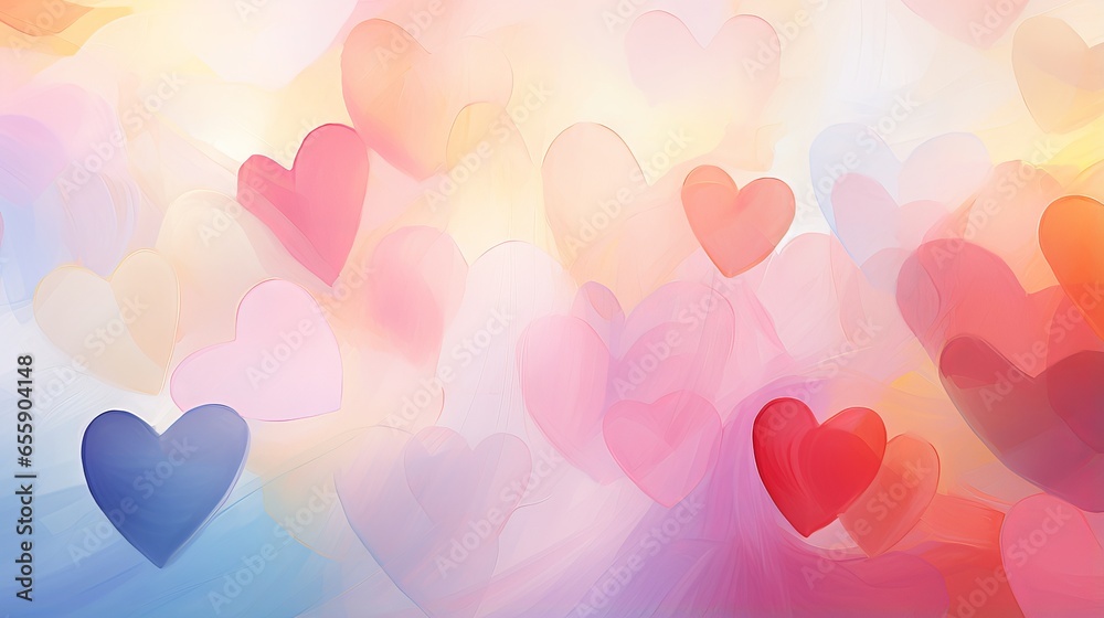 Abstract pastel background with hearts: a vibrant and whimsical illustration of colorful hearts in spring colors, perfect for mother’s day, valentine’s day, and birthdays