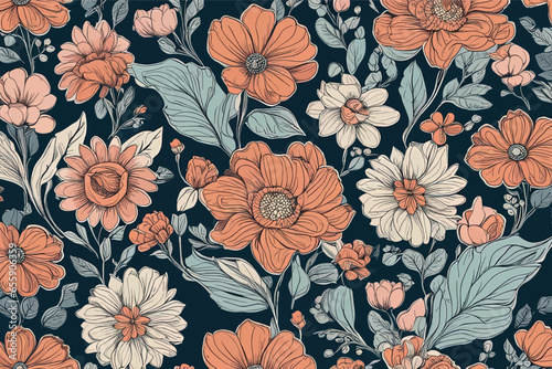 hand drawn floral seamless pattern.  vector illustration hand drawn floral seamless pattern.  vector illustration seamless pattern with hand drawn flowers