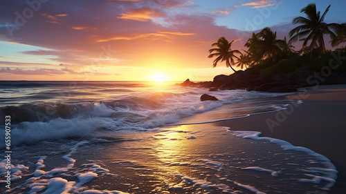 Tranquil Beach Sunset © super pixel