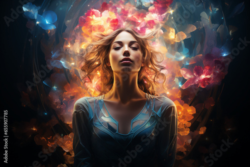 Generative AI image wallpaper of positive human aura meditation nature spirituality floral design