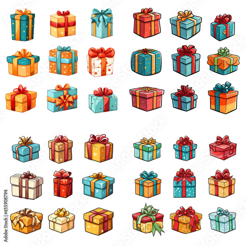 Set of Christmas gift box transparent PNG, elements, illustrations, isolated, Generative AI