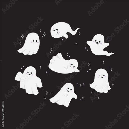 halloween background with ghosts set